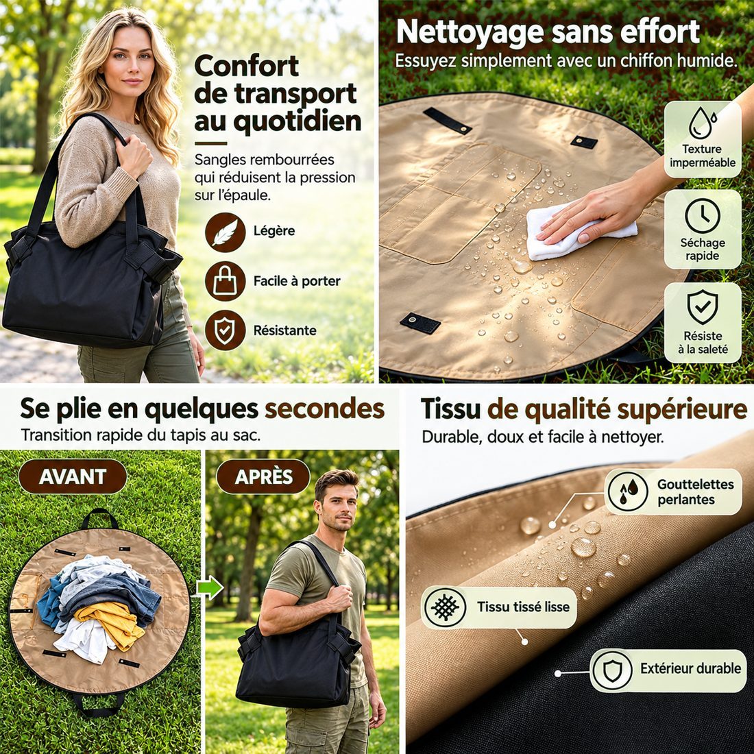 Tissu Oxford déperlant : confort de transport, nettoyage sans effort, pliage rapide, qualité supérieure