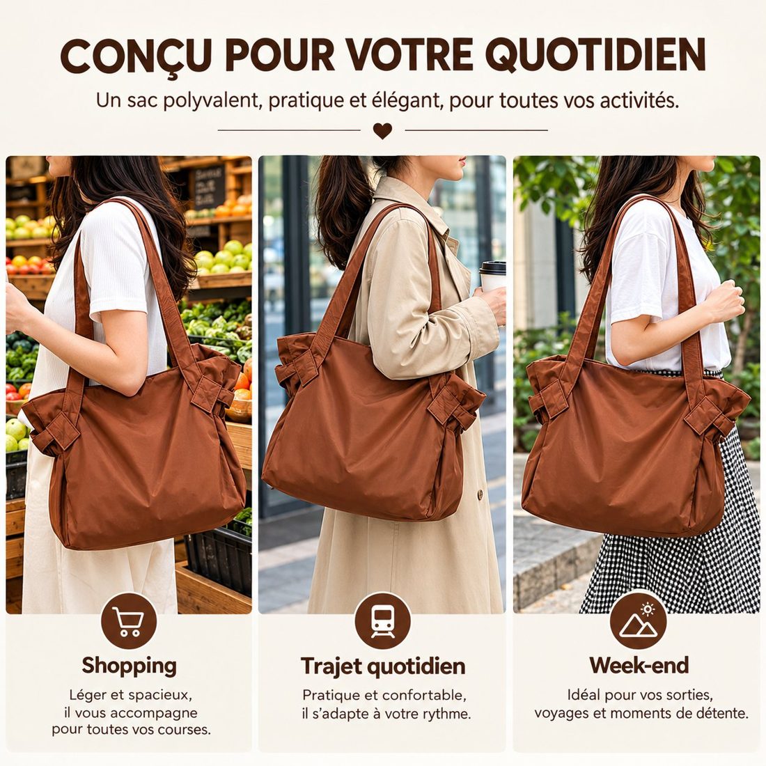 Conçu pour votre quotidien : shopping, trajet, week-end