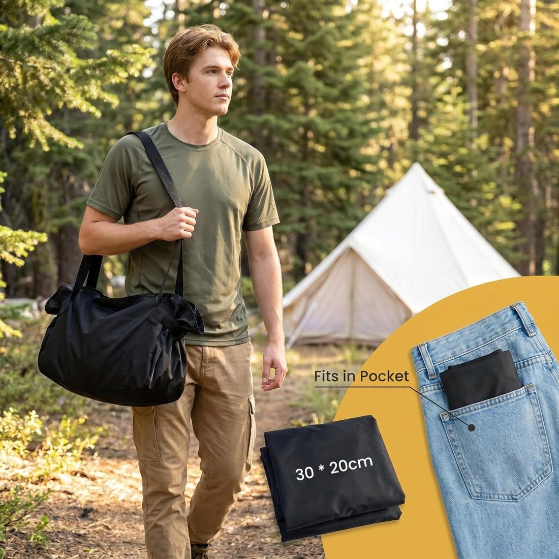 Le sac porté à l'épaule lors d'un week-end en camping